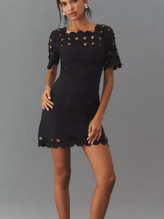 Anthropologie Dresses & Skirts - Anthropologie Cutwork Mini Shift Dress in black women’s Sz 12 NWT